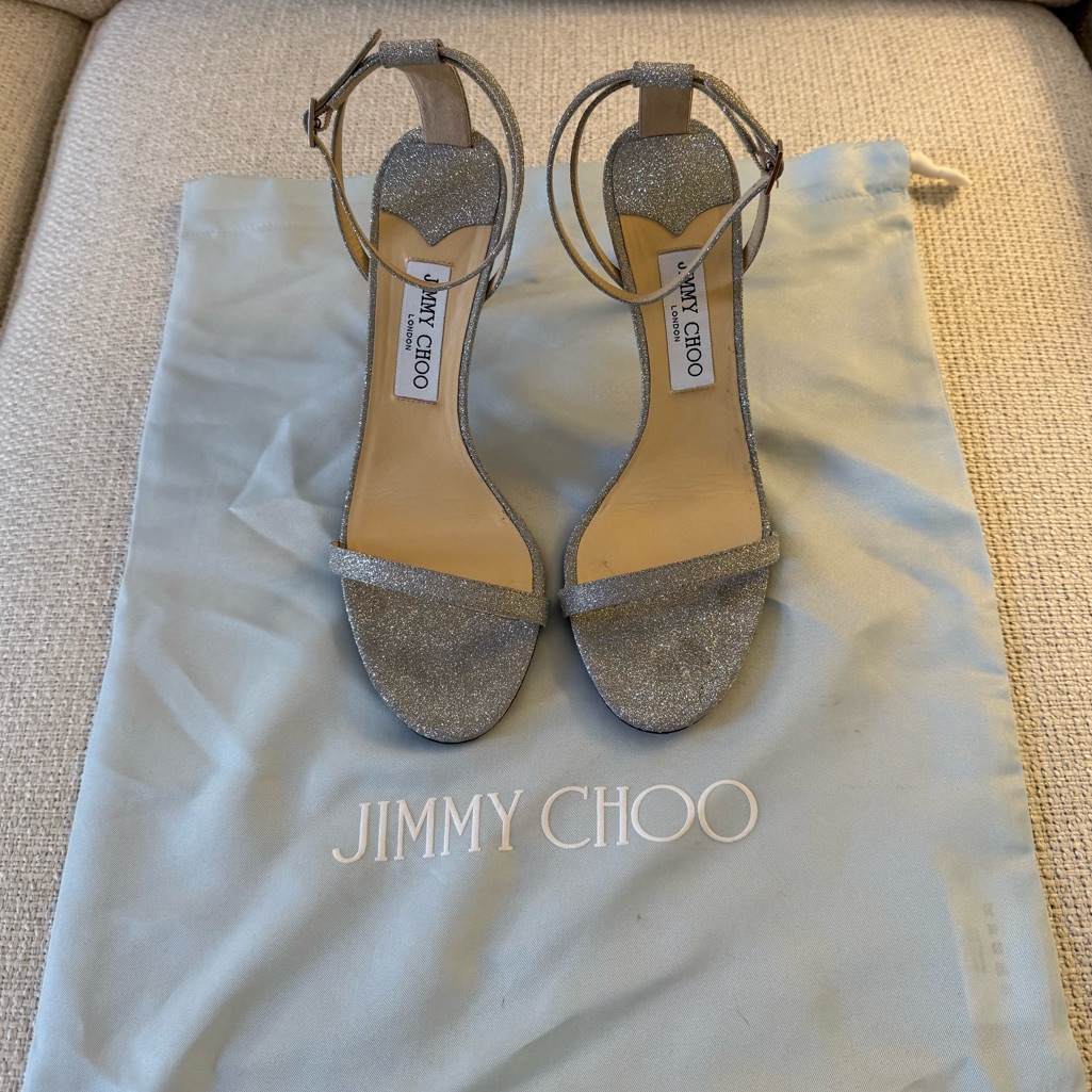 Jimmy Choo Silver Heels With Ankle Strap